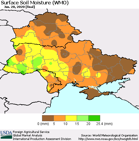 Ukraine, Moldova and Belarus Surface Soil Moisture (WMO) Thematic Map For 6/22/2020 - 6/28/2020