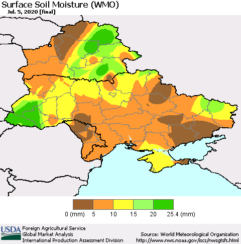 Ukraine, Moldova and Belarus Surface Soil Moisture (WMO) Thematic Map For 6/29/2020 - 7/5/2020