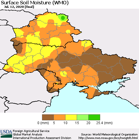 Ukraine, Moldova and Belarus Surface Soil Moisture (WMO) Thematic Map For 7/6/2020 - 7/12/2020