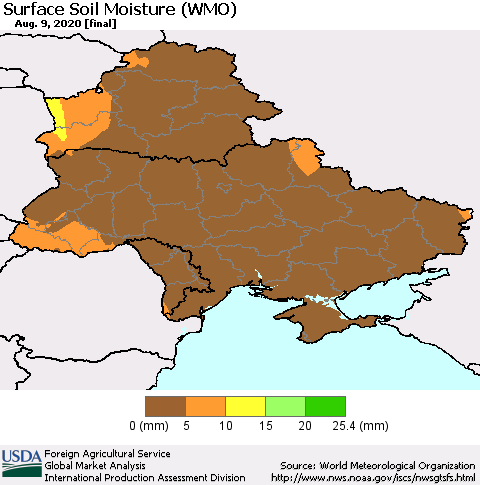 Ukraine, Moldova and Belarus Surface Soil Moisture (WMO) Thematic Map For 8/3/2020 - 8/9/2020