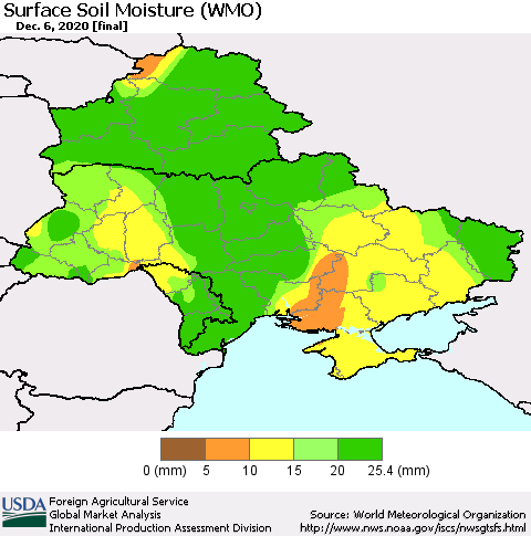 Ukraine, Moldova and Belarus Surface Soil Moisture (WMO) Thematic Map For 11/30/2020 - 12/6/2020