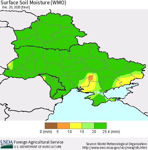 Ukraine, Moldova and Belarus Surface Soil Moisture (WMO) Thematic Map For 12/14/2020 - 12/20/2020