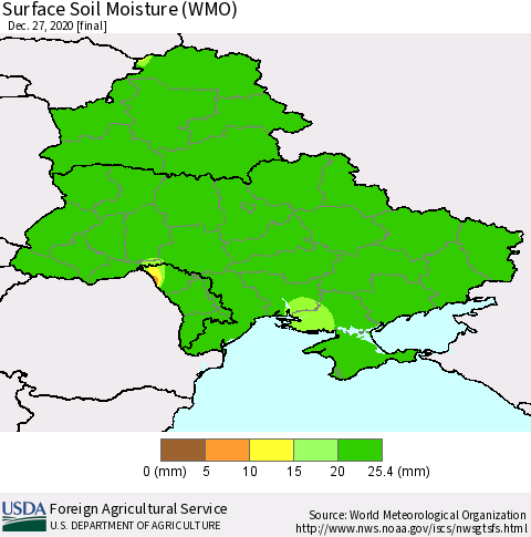 Ukraine, Moldova and Belarus Surface Soil Moisture (WMO) Thematic Map For 12/21/2020 - 12/27/2020