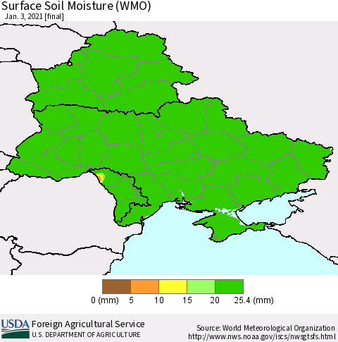 Ukraine, Moldova and Belarus Surface Soil Moisture (WMO) Thematic Map For 12/28/2020 - 1/3/2021
