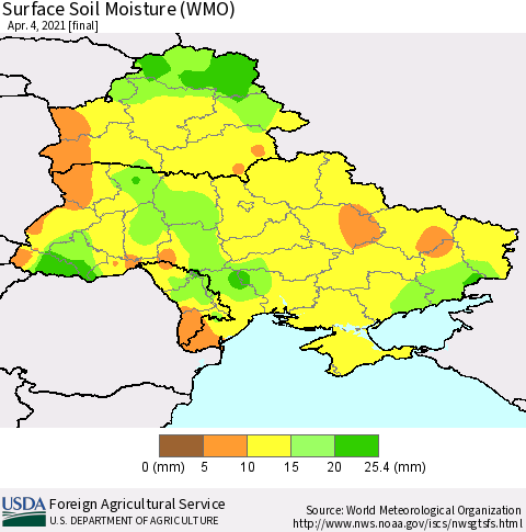 Ukraine, Moldova and Belarus Surface Soil Moisture (WMO) Thematic Map For 3/29/2021 - 4/4/2021
