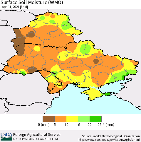 Ukraine, Moldova and Belarus Surface Soil Moisture (WMO) Thematic Map For 4/5/2021 - 4/11/2021