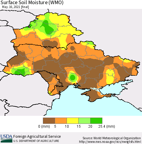 Ukraine, Moldova and Belarus Surface Soil Moisture (WMO) Thematic Map For 5/10/2021 - 5/16/2021