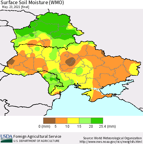 Ukraine, Moldova and Belarus Surface Soil Moisture (WMO) Thematic Map For 5/17/2021 - 5/23/2021