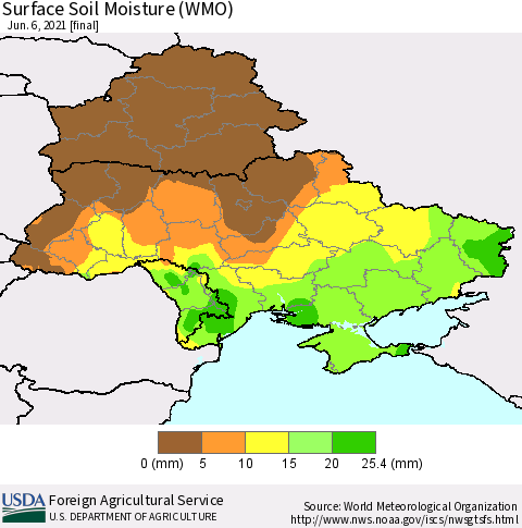 Ukraine, Moldova and Belarus Surface Soil Moisture (WMO) Thematic Map For 5/31/2021 - 6/6/2021