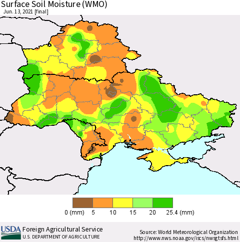 Ukraine, Moldova and Belarus Surface Soil Moisture (WMO) Thematic Map For 6/7/2021 - 6/13/2021