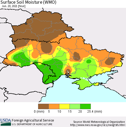 Ukraine, Moldova and Belarus Surface Soil Moisture (WMO) Thematic Map For 6/14/2021 - 6/20/2021