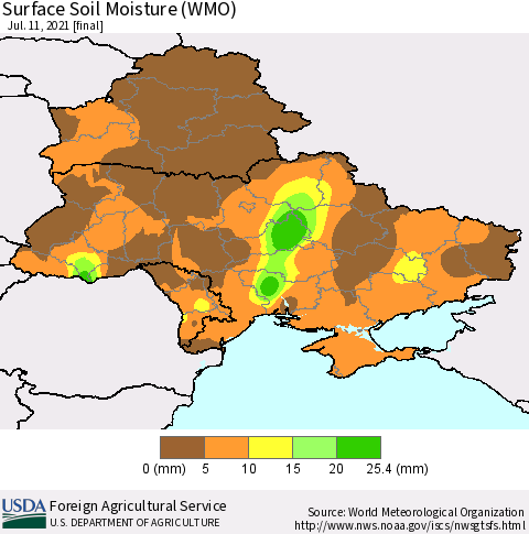 Ukraine, Moldova and Belarus Surface Soil Moisture (WMO) Thematic Map For 7/5/2021 - 7/11/2021