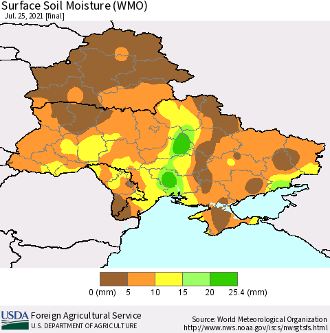 Ukraine, Moldova and Belarus Surface Soil Moisture (WMO) Thematic Map For 7/19/2021 - 7/25/2021