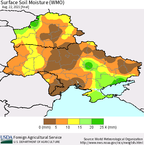 Ukraine, Moldova and Belarus Surface Soil Moisture (WMO) Thematic Map For 8/16/2021 - 8/22/2021