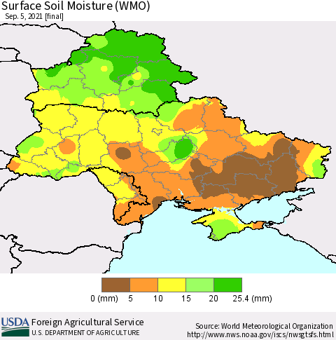 Ukraine, Moldova and Belarus Surface Soil Moisture (WMO) Thematic Map For 8/30/2021 - 9/5/2021