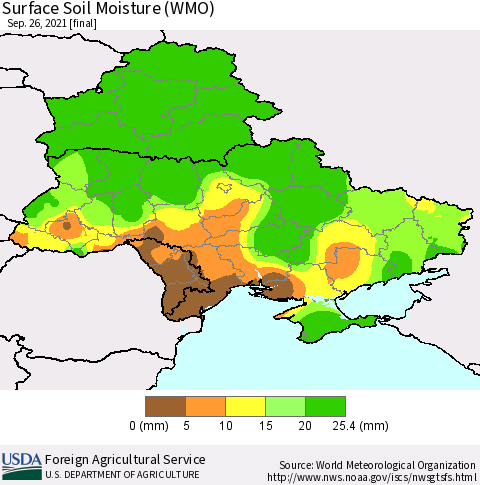 Ukraine, Moldova and Belarus Surface Soil Moisture (WMO) Thematic Map For 9/20/2021 - 9/26/2021