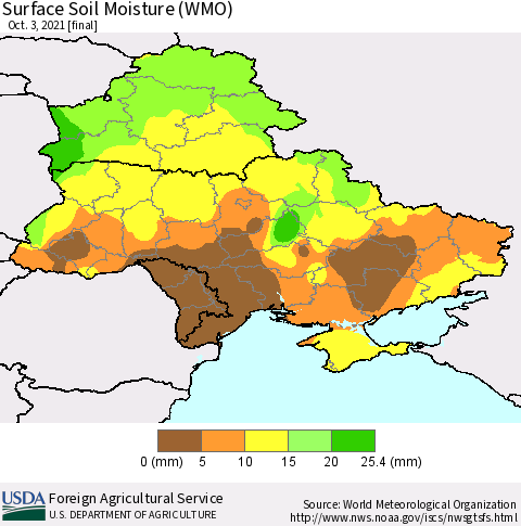 Ukraine, Moldova and Belarus Surface Soil Moisture (WMO) Thematic Map For 9/27/2021 - 10/3/2021
