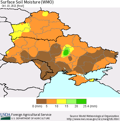 Ukraine, Moldova and Belarus Surface Soil Moisture (WMO) Thematic Map For 10/4/2021 - 10/10/2021