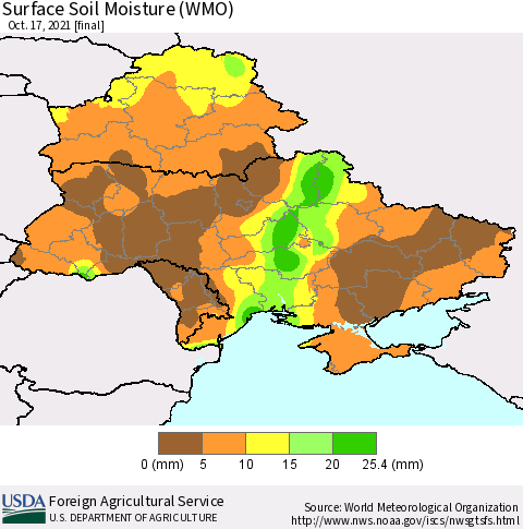 Ukraine, Moldova and Belarus Surface Soil Moisture (WMO) Thematic Map For 10/11/2021 - 10/17/2021