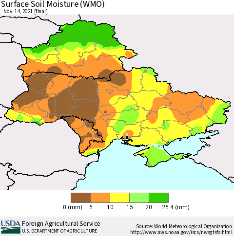 Ukraine, Moldova and Belarus Surface Soil Moisture (WMO) Thematic Map For 11/8/2021 - 11/14/2021