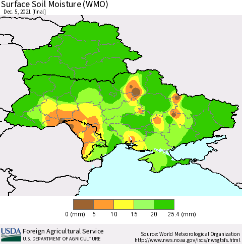 Ukraine, Moldova and Belarus Surface Soil Moisture (WMO) Thematic Map For 11/29/2021 - 12/5/2021