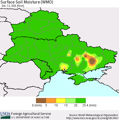 Ukraine, Moldova and Belarus Surface Soil Moisture (WMO) Thematic Map For 12/6/2021 - 12/12/2021