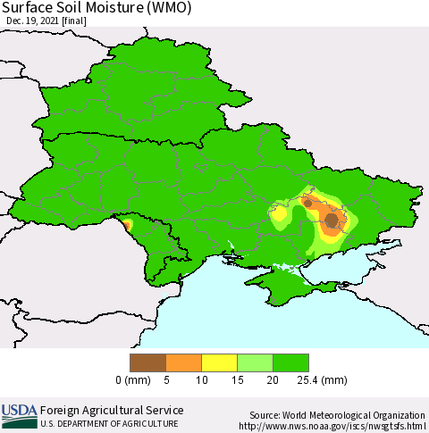 Ukraine, Moldova and Belarus Surface Soil Moisture (WMO) Thematic Map For 12/13/2021 - 12/19/2021