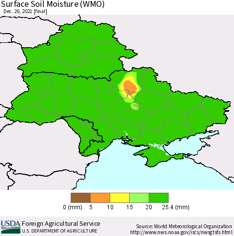 Ukraine, Moldova and Belarus Surface Soil Moisture (WMO) Thematic Map For 12/20/2021 - 12/26/2021