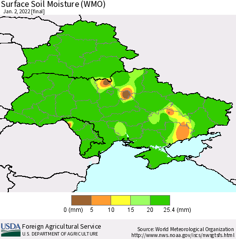 Ukraine, Moldova and Belarus Surface Soil Moisture (WMO) Thematic Map For 12/27/2021 - 1/2/2022