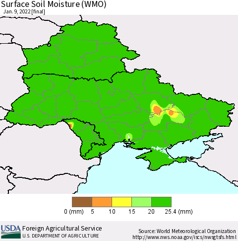 Ukraine, Moldova and Belarus Surface Soil Moisture (WMO) Thematic Map For 1/3/2022 - 1/9/2022