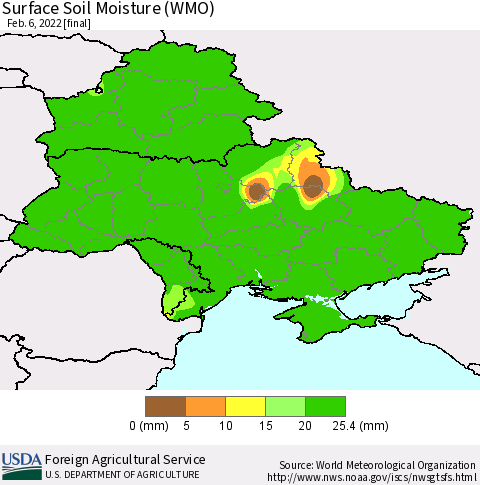 Ukraine, Moldova and Belarus Surface Soil Moisture (WMO) Thematic Map For 1/31/2022 - 2/6/2022
