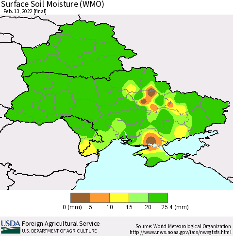Ukraine, Moldova and Belarus Surface Soil Moisture (WMO) Thematic Map For 2/7/2022 - 2/13/2022