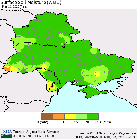 Ukraine, Moldova and Belarus Surface Soil Moisture (WMO) Thematic Map For 3/7/2022 - 3/13/2022