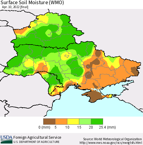 Ukraine, Moldova and Belarus Surface Soil Moisture (WMO) Thematic Map For 4/4/2022 - 4/10/2022