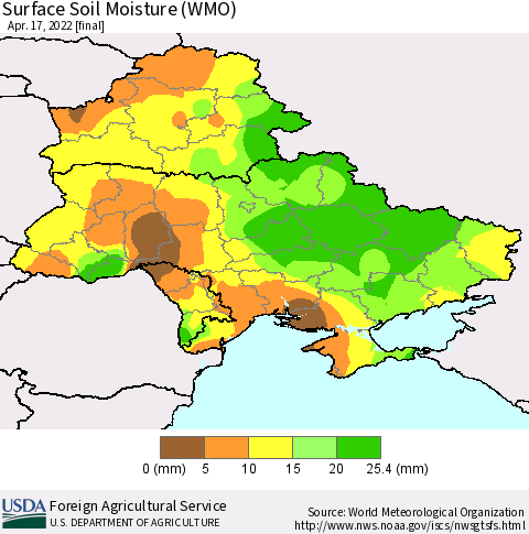 Ukraine, Moldova and Belarus Surface Soil Moisture (WMO) Thematic Map For 4/11/2022 - 4/17/2022