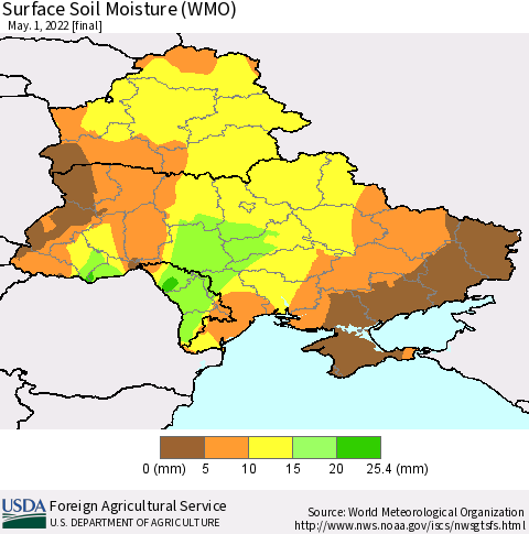 Ukraine, Moldova and Belarus Surface Soil Moisture (WMO) Thematic Map For 4/25/2022 - 5/1/2022