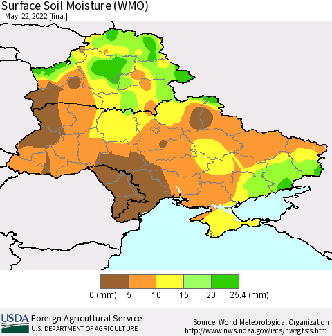 Ukraine, Moldova and Belarus Surface Soil Moisture (WMO) Thematic Map For 5/16/2022 - 5/22/2022