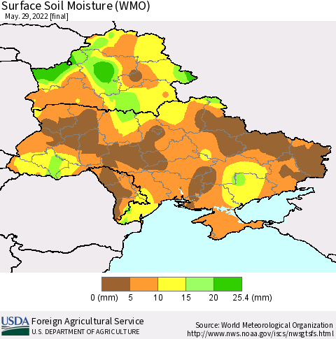 Ukraine, Moldova and Belarus Surface Soil Moisture (WMO) Thematic Map For 5/23/2022 - 5/29/2022