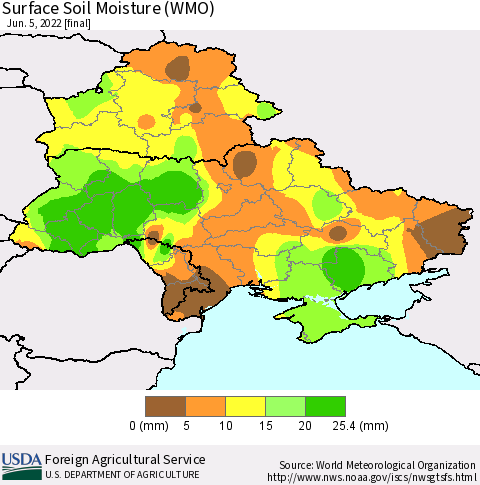 Ukraine, Moldova and Belarus Surface Soil Moisture (WMO) Thematic Map For 5/30/2022 - 6/5/2022