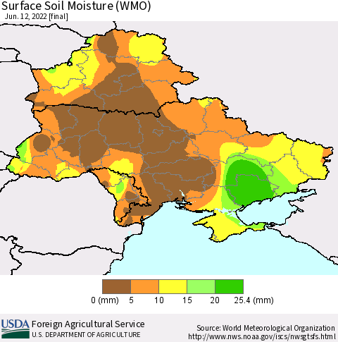 Ukraine, Moldova and Belarus Surface Soil Moisture (WMO) Thematic Map For 6/6/2022 - 6/12/2022