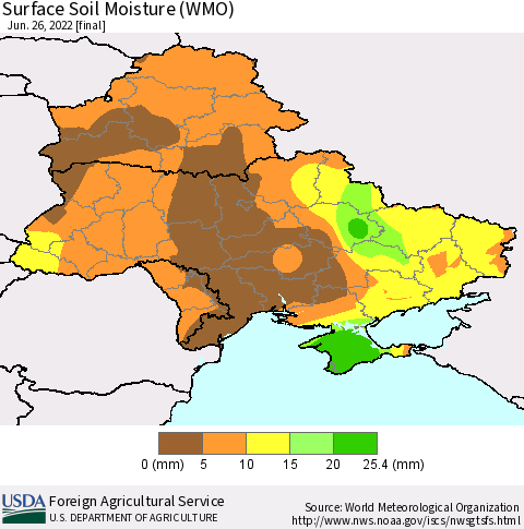 Ukraine, Moldova and Belarus Surface Soil Moisture (WMO) Thematic Map For 6/20/2022 - 6/26/2022