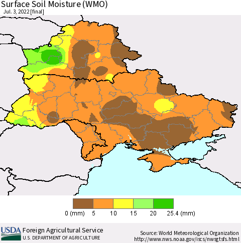Ukraine, Moldova and Belarus Surface Soil Moisture (WMO) Thematic Map For 6/27/2022 - 7/3/2022