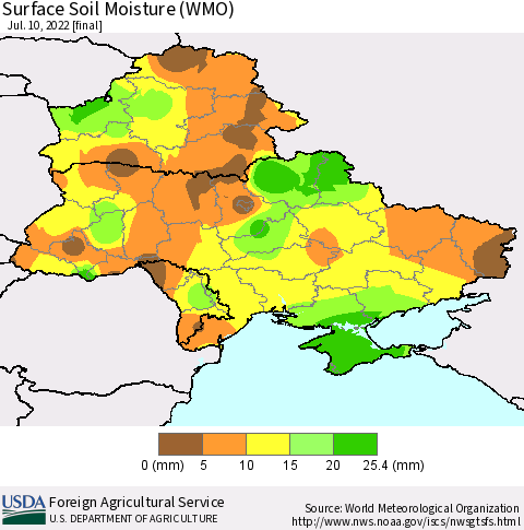 Ukraine, Moldova and Belarus Surface Soil Moisture (WMO) Thematic Map For 7/4/2022 - 7/10/2022