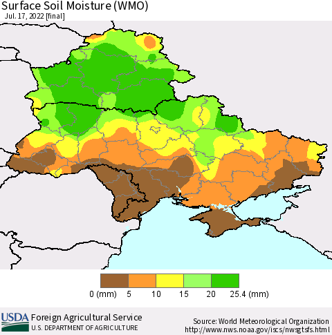 Ukraine, Moldova and Belarus Surface Soil Moisture (WMO) Thematic Map For 7/11/2022 - 7/17/2022