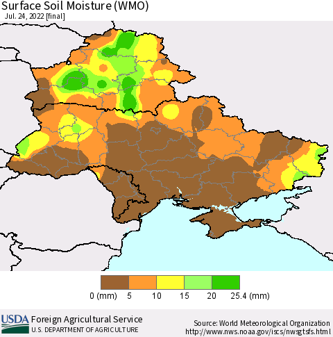 Ukraine, Moldova and Belarus Surface Soil Moisture (WMO) Thematic Map For 7/18/2022 - 7/24/2022