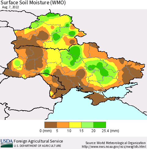 Ukraine, Moldova and Belarus Surface Soil Moisture (WMO) Thematic Map For 8/1/2022 - 8/7/2022