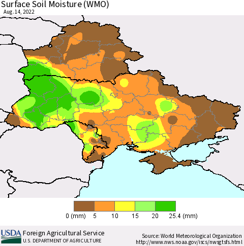 Ukraine, Moldova and Belarus Surface Soil Moisture (WMO) Thematic Map For 8/8/2022 - 8/14/2022