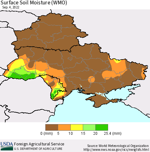 Ukraine, Moldova and Belarus Surface Soil Moisture (WMO) Thematic Map For 8/29/2022 - 9/4/2022