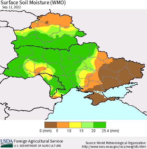 Ukraine, Moldova and Belarus Surface Soil Moisture (WMO) Thematic Map For 9/5/2022 - 9/11/2022