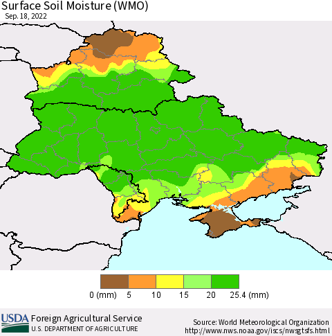 Ukraine, Moldova and Belarus Surface Soil Moisture (WMO) Thematic Map For 9/12/2022 - 9/18/2022